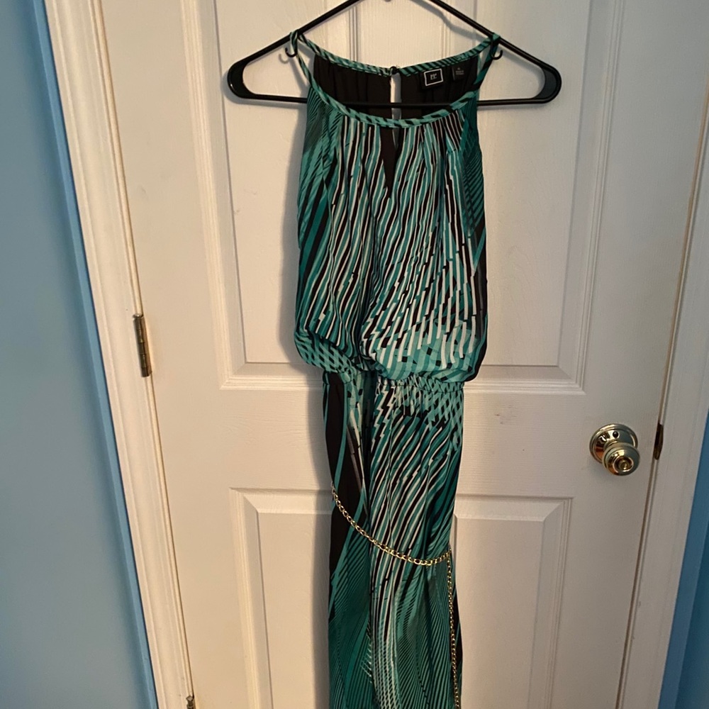 Green and black maxi dress